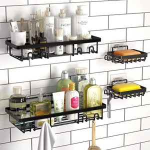 risetex adhesive shower caddy,bathroom shower organizer and soap dishes with hooks,no drilling traceless rustproof bathroom storage wall shower organizer for bathroom toilet kitchen rvs (black 4)