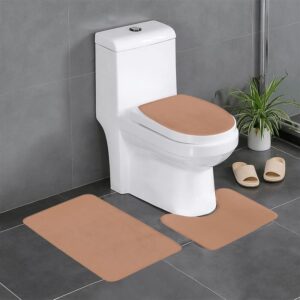 modern minimalist brown striped bathroom floor mat, premium bathroom decor, bathroom carpet set 3 piece u-shaped toilet carpet with toilet lid