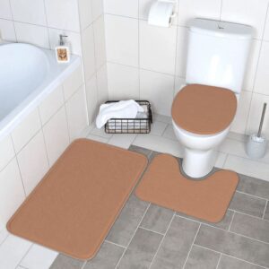 Modern Minimalist Brown Striped Bathroom Floor Mat, Premium Bathroom Decor, Bathroom Carpet Set 3 Piece U-Shaped Toilet Carpet with Toilet Lid