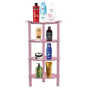 4 shelf corner shower caddy, rustproof, plastic shower organizer for bathroom, bathtub, shower pan, bath accessories shower caddies, 13.5 x 10 x 33.5 inches, pink (round slot pink 4 tier)