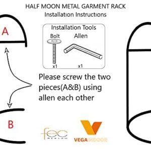 VEGAINDOOR Half Moon Metal Clothes Rack Strong Garment Rack, Industrial Clothing Rack,Heavy Duty Clothes Rack,Portable Clothing Rack Hanging Clothes Rack for Small Spaces and Rooms Gold