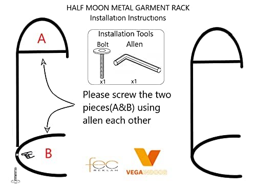 VEGAINDOOR Half Moon Metal Clothes Rack Strong Garment Rack, Industrial Clothing Rack,Heavy Duty Clothes Rack,Portable Clothing Rack Hanging Clothes Rack for Small Spaces and Rooms Gold