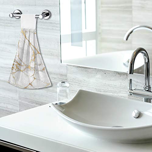 Selerdon Kitchen Hand Towel White Marble Hanging Tie Towels 2 Pieces Fast Dry Absorbent Soft Touch Hanging Kitchen Towels Used for Home Kitchen Bathroom Decoration