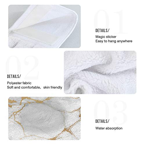 Selerdon Kitchen Hand Towel White Marble Hanging Tie Towels 2 Pieces Fast Dry Absorbent Soft Touch Hanging Kitchen Towels Used for Home Kitchen Bathroom Decoration