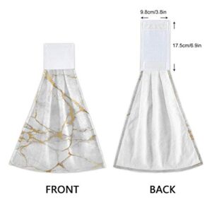 Selerdon Kitchen Hand Towel White Marble Hanging Tie Towels 2 Pieces Fast Dry Absorbent Soft Touch Hanging Kitchen Towels Used for Home Kitchen Bathroom Decoration