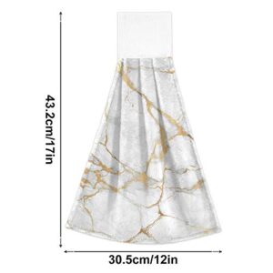 Selerdon Kitchen Hand Towel White Marble Hanging Tie Towels 2 Pieces Fast Dry Absorbent Soft Touch Hanging Kitchen Towels Used for Home Kitchen Bathroom Decoration