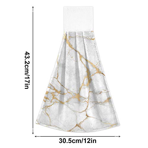 Selerdon Kitchen Hand Towel White Marble Hanging Tie Towels 2 Pieces Fast Dry Absorbent Soft Touch Hanging Kitchen Towels Used for Home Kitchen Bathroom Decoration