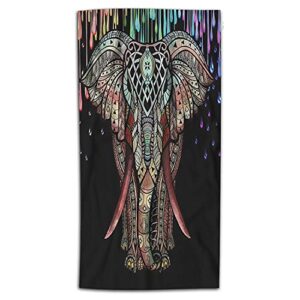 wondertify colorful elephant hand towel mandala indian elephant african hand towels for bathroom, hand & face washcloths black 15x30 inches