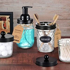 Amolliar 4PCS & 2PCS Black Mason Jar Bathroom Accessories Set- 3pcs Foaming Soap Dispenser&2pcs Qtip Holder Set&Toothbrush Holder-Rustic Farmhouse Decor Bathroom Organizer