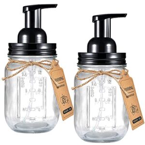 Amolliar 4PCS & 2PCS Black Mason Jar Bathroom Accessories Set- 3pcs Foaming Soap Dispenser&2pcs Qtip Holder Set&Toothbrush Holder-Rustic Farmhouse Decor Bathroom Organizer