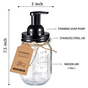 Amolliar 4PCS & 2PCS Black Mason Jar Bathroom Accessories Set- 3pcs Foaming Soap Dispenser&2pcs Qtip Holder Set&Toothbrush Holder-Rustic Farmhouse Decor Bathroom Organizer