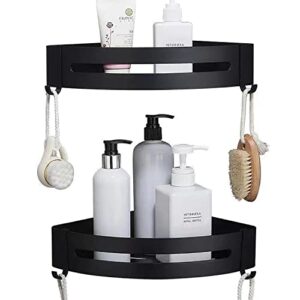 Shower Organizer Shower Shelves Adhesive Shower Caddy, No Drilling Shampoo Holder Storage Rack With Hooks Rustproof Bathroom Shower Shelf, Black