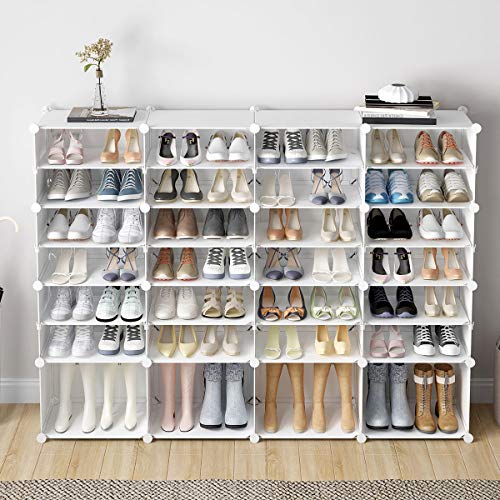 KOUSI 64-Pairs Shoe Organizer Shoe Rack Shoe Tower Storage Cabinet Storage Organizer Modular Shoe Cabinet, White