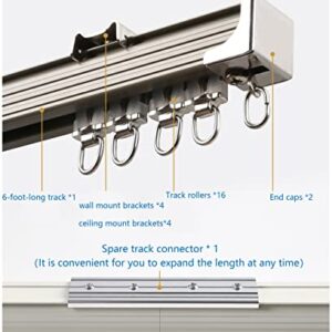 Ceiling Curtain Track Set,Room Divider Track, Shower Curtain Track Set with Hooks and All Accessories for Living Room, Bed Room, Closet and Sliding Door (champagne, For Spaces 3ft - 6ft Wide)