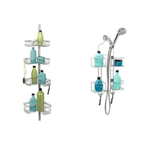 zenna home tension pole shower caddy, satin nickel & expandable over-the-shower caddy, chrome