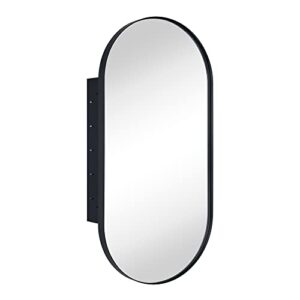 vana nala matt black oval recessed bathroom medicine cabinet with mirror stainless steel metal framed oblong pill shaped bathroom cabinet with mirror 16x33''