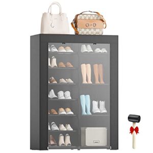 lvnius shoe rack with covers shoes and boots organizer shoe closet 8-tier 22-26 pairs, large shoe organizer cabinet,tall closed shoe storage rack shoe shelves for garage bedroom,mueble para zapatos