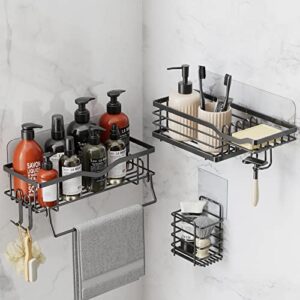 AMADA HOMEFURNISHING Shower Caddy, Shower Organizer with Soap Holder, Optional Towel Bar, Removable Hooks, Stainless Steel Shower Shelves for Bathroom, Kitchen, Tool-Free Assembly, Set of 3, AMHSR03B