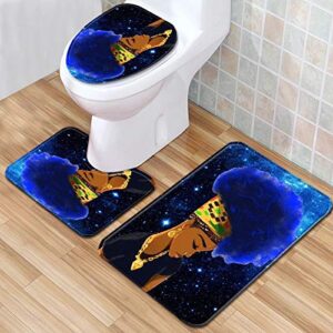 EVERMARKET Creative Colorful Printing Toilet Pad Cover Bath Mat Shower Curtain Set for Bathroom Decor,4 Pcs Set - 1 Shower Curtain & 3 Toilet Mat and Lid Cover (African Woman Galaxy)