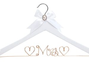 huidian white solid wood bridal dress hanger with lady wire lettering for bridal wedding party gift (rose gold line white hanger)