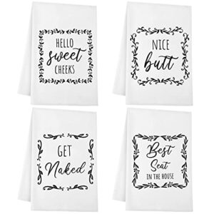 4 pieces funny hand towel with sayings decorative kitchen towels rustic bath hand towels for bathroom kitchen farmhouse restroom, 16 x 24 inch