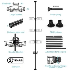 DAKEPOLE Tension Shower Caddy Stainless Steel, Rustproof Tension Pole Corner Shower Caddy Stand Storage Organizer for Bathroom Bathtub Shampoo Soap Plants, 4 Tier Adjustable Shelves, 54 to 125 Inch