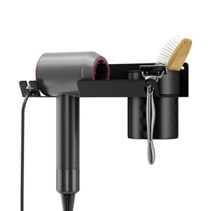 ncsjxjwd hair dryer holder wall mounted, stainless steel self adhesive blow dryer holder rack for bathroom, hair tool organizer storage with plug hook (black)