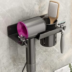 Ncsjxjwd Hair Dryer Holder Wall Mounted, Stainless Steel Self Adhesive Blow Dryer Holder Rack for Bathroom, Hair Tool Organizer Storage with Plug Hook (Black)