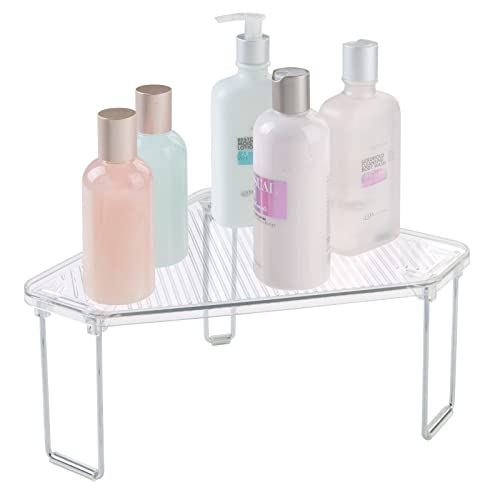 mDesign Plastic/Steel Corner Stackable Rack, Storage Organizer Shelf for Bathroom, Vanity, Countertop, Sink, Cabinet, Holds Makeup, Shower Accessories, Ligne Collection - 2 Pack - Clear