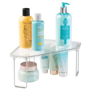 mDesign Plastic/Steel Corner Stackable Rack, Storage Organizer Shelf for Bathroom, Vanity, Countertop, Sink, Cabinet, Holds Makeup, Shower Accessories, Ligne Collection - 2 Pack - Clear