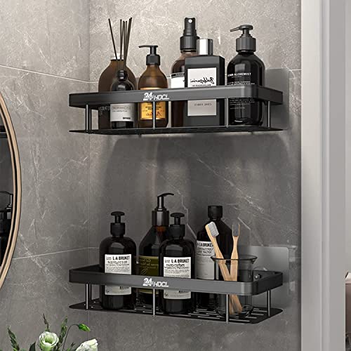 24HOCL 2 Pack Shower Caddy Shelf, No Drilling Traceless Adhesive Shelf Wall Mounted, Storage Organizer Rack Basket for Bathroom, Lavatory, Washroom, Restroom, Shower, Toilet, Kitchen Black