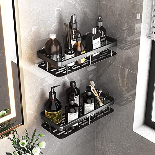 24HOCL 2 Pack Shower Caddy Shelf, No Drilling Traceless Adhesive Shelf Wall Mounted, Storage Organizer Rack Basket for Bathroom, Lavatory, Washroom, Restroom, Shower, Toilet, Kitchen Black