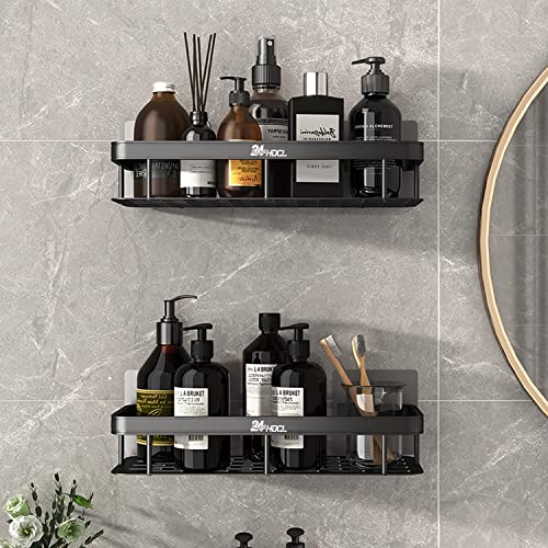 24HOCL 2 Pack Shower Caddy Shelf, No Drilling Traceless Adhesive Shelf Wall Mounted, Storage Organizer Rack Basket for Bathroom, Lavatory, Washroom, Restroom, Shower, Toilet, Kitchen Black