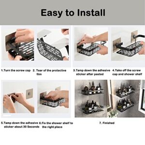 24HOCL 2 Pack Shower Caddy Shelf, No Drilling Traceless Adhesive Shelf Wall Mounted, Storage Organizer Rack Basket for Bathroom, Lavatory, Washroom, Restroom, Shower, Toilet, Kitchen Black