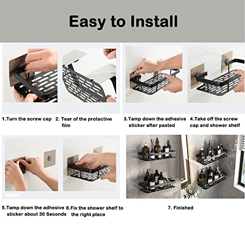 24HOCL 2 Pack Shower Caddy Shelf, No Drilling Traceless Adhesive Shelf Wall Mounted, Storage Organizer Rack Basket for Bathroom, Lavatory, Washroom, Restroom, Shower, Toilet, Kitchen Black