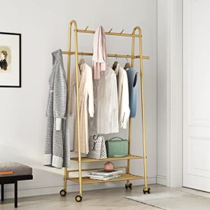tieou rolling gold clothing rack, gold clothes rack heavy duty, clothing rack for hanging clothes, modern clothing rack, coat rack stand, gold clothing rack, garment rack, pipe clothing rack, gold