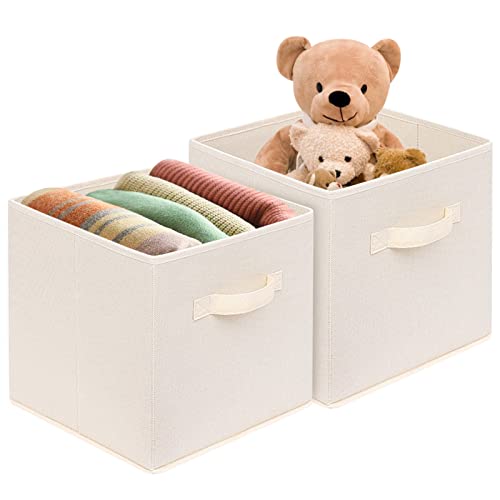 FYY 11 Inch Fabric Cube Organizer 2 Packs, Foldable Cube Storage Bins Basket Closet Organizers Box, Home Organizers with Window and Handle for Shelves, Closet, Kallax, Office Beige