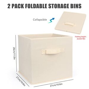 FYY 11 Inch Fabric Cube Organizer 2 Packs, Foldable Cube Storage Bins Basket Closet Organizers Box, Home Organizers with Window and Handle for Shelves, Closet, Kallax, Office Beige