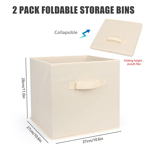 FYY 11 Inch Fabric Cube Organizer 2 Packs, Foldable Cube Storage Bins Basket Closet Organizers Box, Home Organizers with Window and Handle for Shelves, Closet, Kallax, Office Beige