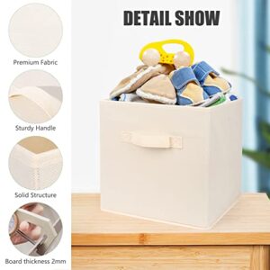 FYY 11 Inch Fabric Cube Organizer 2 Packs, Foldable Cube Storage Bins Basket Closet Organizers Box, Home Organizers with Window and Handle for Shelves, Closet, Kallax, Office Beige