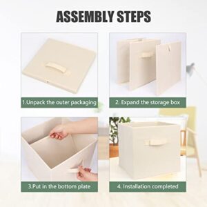 FYY 11 Inch Fabric Cube Organizer 2 Packs, Foldable Cube Storage Bins Basket Closet Organizers Box, Home Organizers with Window and Handle for Shelves, Closet, Kallax, Office Beige