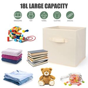 FYY 11 Inch Fabric Cube Organizer 2 Packs, Foldable Cube Storage Bins Basket Closet Organizers Box, Home Organizers with Window and Handle for Shelves, Closet, Kallax, Office Beige