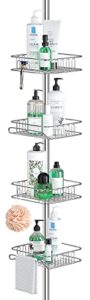 seirione rustproof shower corner caddy organizer for bathroom, freestanding tension pole with 4 baskets, for bathtub shampoo storage, 56 to 114 inch height