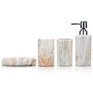 marble bathroom accessories set ceramic - including 4 piece white marble bathroom accessory set soap dispenser, toothbrush holder, tumbler, soap dish, the best gift choice