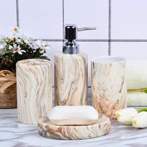 Marble Bathroom Accessories Set Ceramic - Including 4 Piece White Marble Bathroom Accessory Set Soap Dispenser, Toothbrush Holder, Tumbler, Soap Dish, The Best Gift Choice