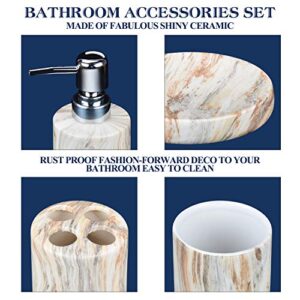 Marble Bathroom Accessories Set Ceramic - Including 4 Piece White Marble Bathroom Accessory Set Soap Dispenser, Toothbrush Holder, Tumbler, Soap Dish, The Best Gift Choice