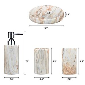 Marble Bathroom Accessories Set Ceramic - Including 4 Piece White Marble Bathroom Accessory Set Soap Dispenser, Toothbrush Holder, Tumbler, Soap Dish, The Best Gift Choice