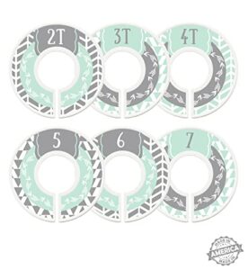 modish labels kids clothes size dividers, clothes organizer kids, closet size dividers, closet organizer system, school clothes, gender neutral, boy, girl, woodland, arrows, mint, gray (toddler/child)