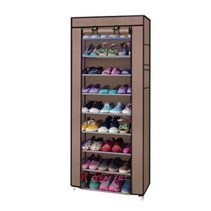 mallmall 10 tiers shoe rack with dustproof cover closet ,30-pair shoes rack storage cabinet organizer (coffee)