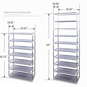 MallMall 10 Tiers Shoe Rack with Dustproof Cover Closet ,30-Pair Shoes Rack Storage Cabinet Organizer (Coffee)